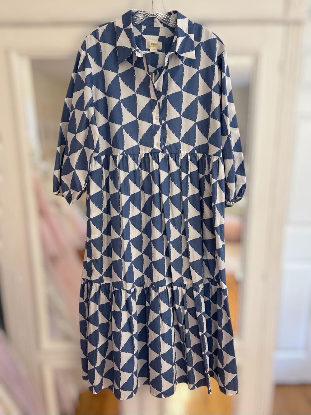 Maeve Bettina Shirtdress Blue and White Geometric NWT - Picture 5 of 12